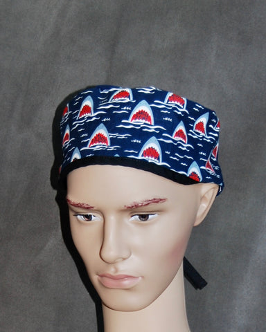 Shark Jaws Black Tie Traditional Scrub Hat