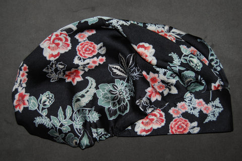 Noir Floral Satin Pleated Featherweight Scrub Hat
