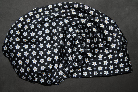 Dot Floral on Black Satin Pleated Scrub Hat