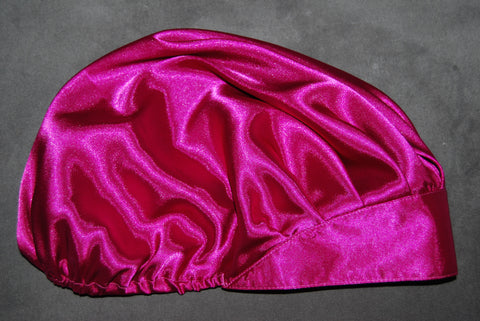 DEEP HOT PINK Satin Solid Color Pleated Bouffant Scrub Hat