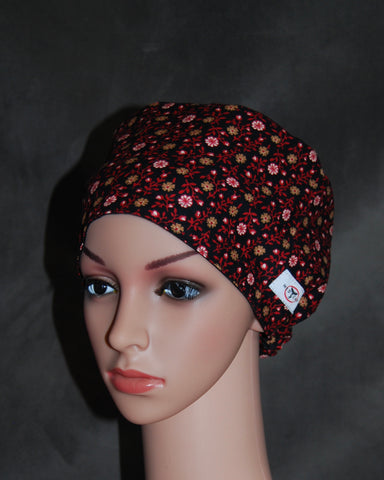 Nano Pink Blooms on Black Snappi Two Satin Scrub Hat