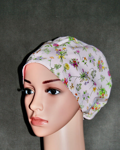 Floral Pink Snappi Two Satin Scrub Hat