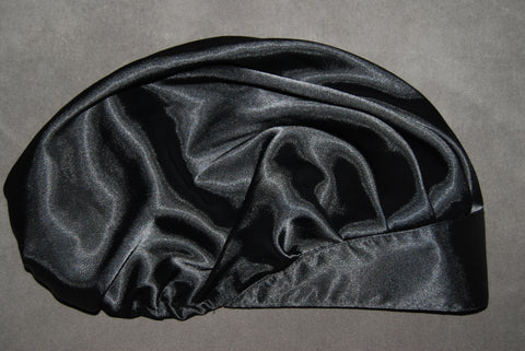 BLACK Satin Solid Color Pleated Bouffant Scrub Hat