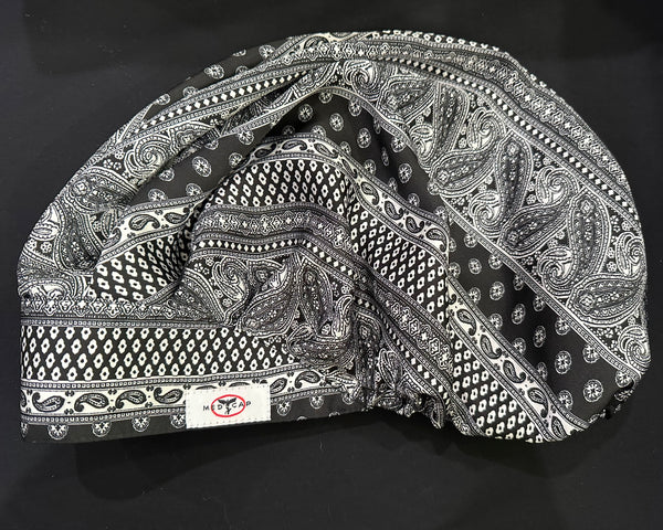 Pepper Black and White Collage Satin Pleated Featherweight Scrub Hat