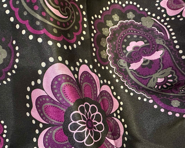 Paisley Dots Lavender Black Satin Pleated Scrub Hat