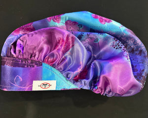 Purple Blue Blossom Dreams Satin Scrub Hat