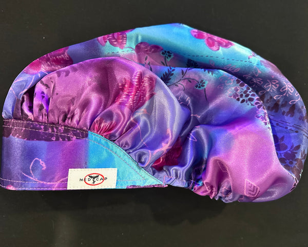 Purple Blue Blossom Dreams Satin Scrub Hat