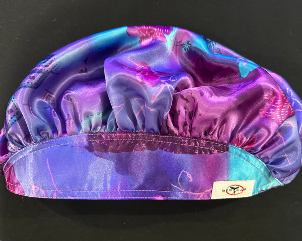 Purple Blue Blossom Dreams Satin Scrub Hat