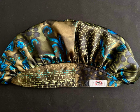 Olive with Topaz Blue Satin Scrub Hat