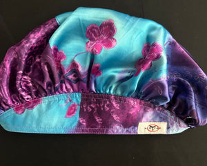 Purple Blue Blossom Dreams Satin Scrub Hat