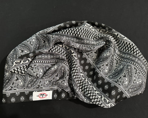 Pepper Black and White Collage Satin Pleated Featherweight Scrub Hat
