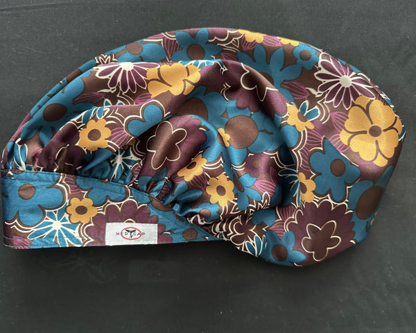 Golden Autumn Carob and Blue Satin Scrub Hat