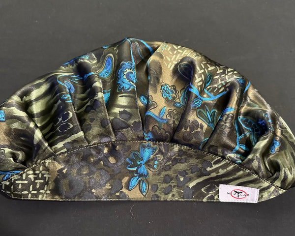Olive with Topaz Blue Satin Scrub Hat