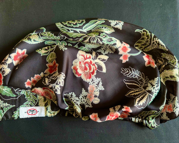 Noir Floral Satin Pleated Featherweight Scrub Hat