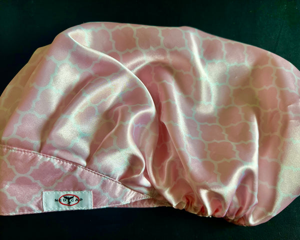Lattice Pink Satin Pleated Scrub Hat
