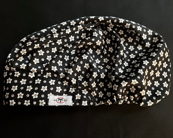 Enchantment Floral with Yellow Star Points Satin Pleated Featherweight Scrub Hat