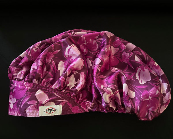 Berry Fuchsia Bloom Gathered Satin Scrub Hat