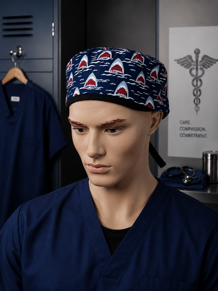 Shark Jaws Black Tie Traditional Scrub Hat
