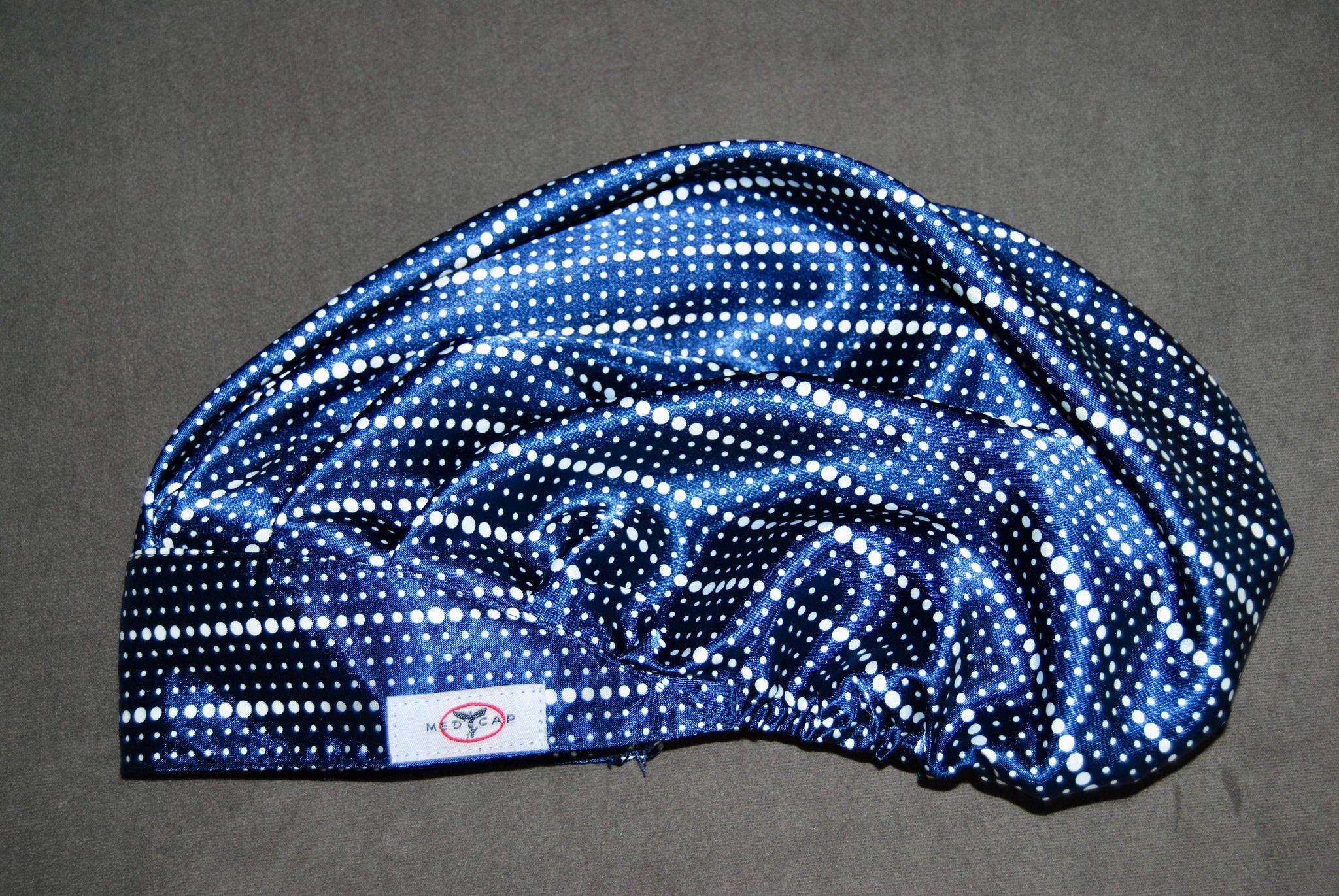Navy Dot Highlights Satin Pleated Scrub Hat