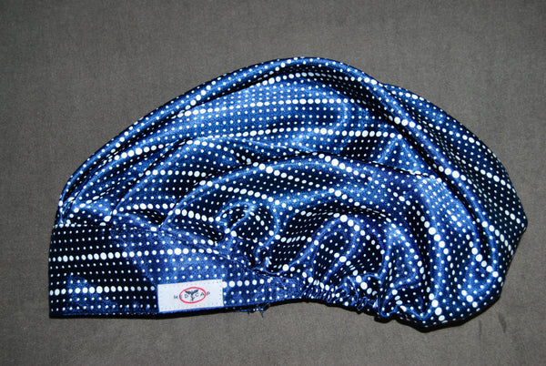 Navy Dot Highlights Satin Pleated Scrub Hat