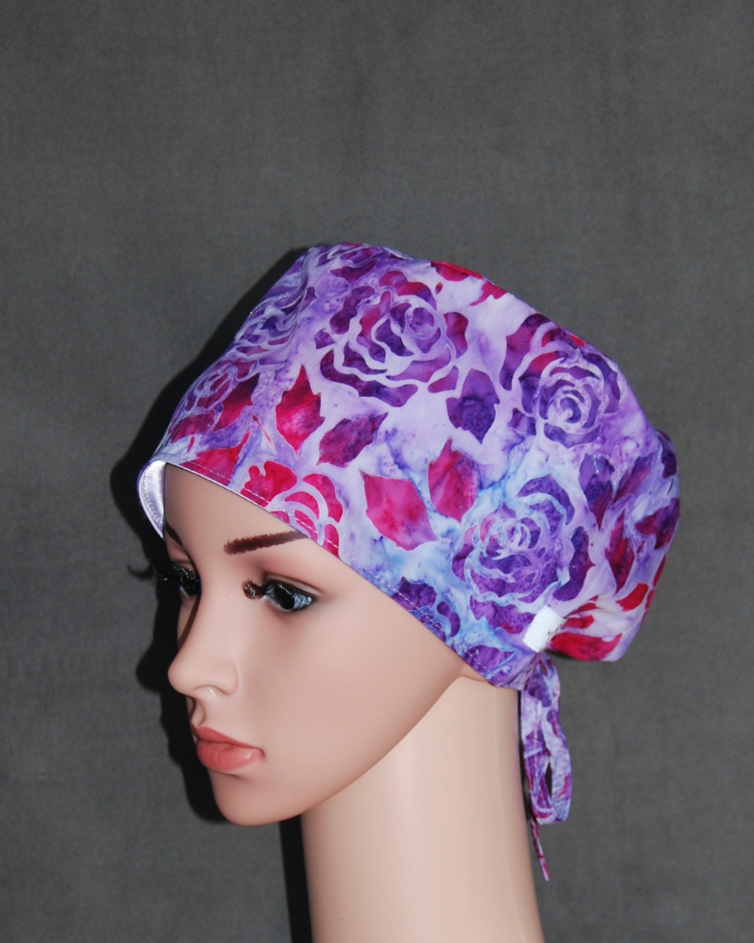 Rose Bouquet Silhouette Satin Tie Scrub Hat