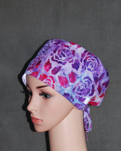 Rose Bouquet Silhouette Satin Tie Scrub Hat